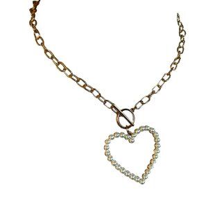 Pearl Heart Toggle Clasp Necklace Gold White by Viola NWT